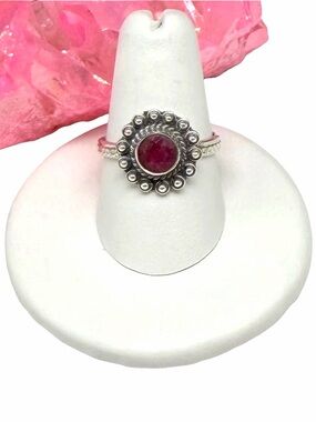 Ruby Ring Size 8 Solid 925 Sterling Silver Faceted Natural Stone